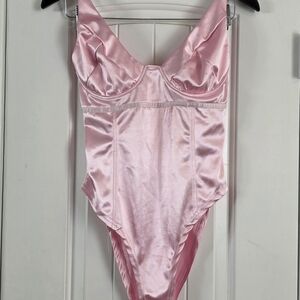 Bundle Of 2 Pink & White Satin Bodysuit Size Large